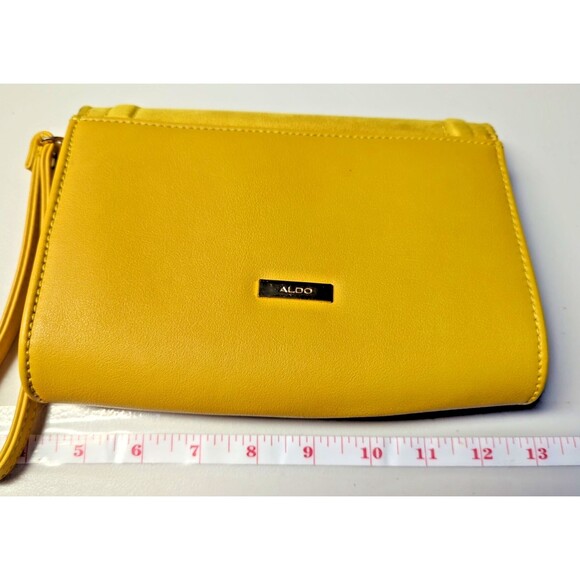 Aldo Clutch Handbag Mustard Yellow with Hand Strap, Magnetic Clip Close - Picture 16 of 16